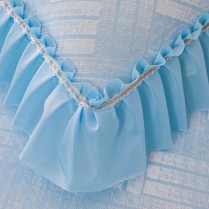 91家纺网 家纺一手货源 找家纺 情恒家纺   2025新款提花PE海洋丝可脱卸床裙席三件套 城市剪影 清新蓝