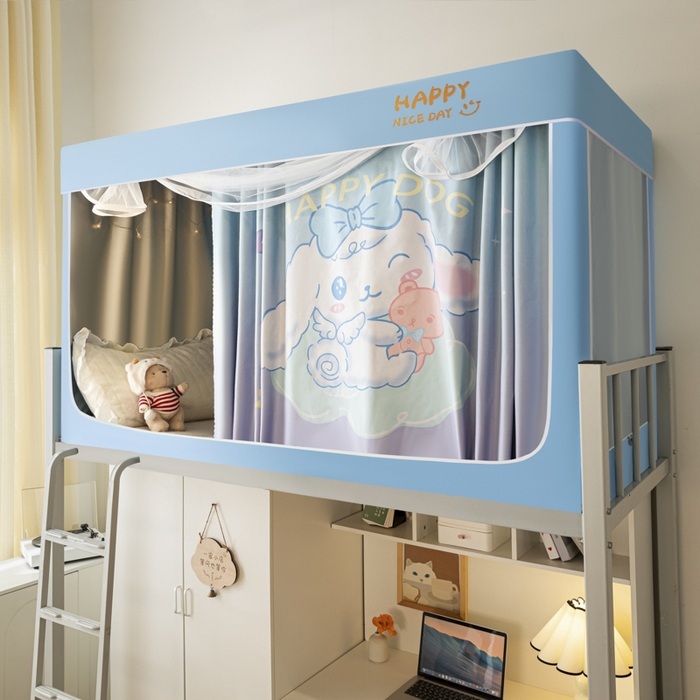 91家纺网 家纺一手货源 找家纺 觅妮家纺 2025新款99%强遮光涂银涂层大版数码印花宿舍学生床帘蚊帐 梦幻爱宠