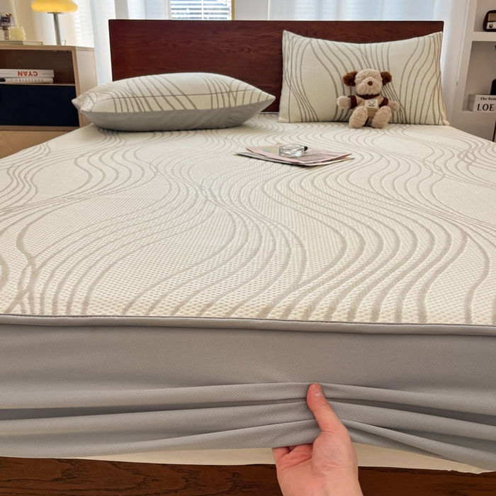 91家纺网 家纺一手货源 找家纺 雅居纺家纺 2025新款A类加厚三明治底简约提花凉感席系列-床笠款 曲线-香槟