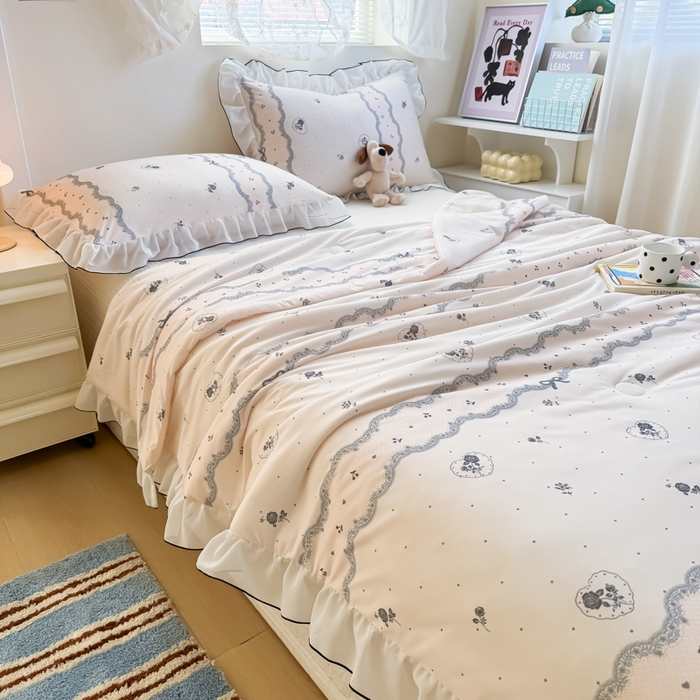 91家纺网 家纺一手货源 找家纺 九花鹿 2025新款凉感提花夏被 韩式小花