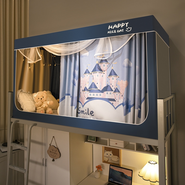 91家纺网 家纺一手货源 找家纺 觅妮家纺 2025新款99%强遮光涂银涂层大版数码印花宿舍学生床帘蚊帐 梦幻城堡