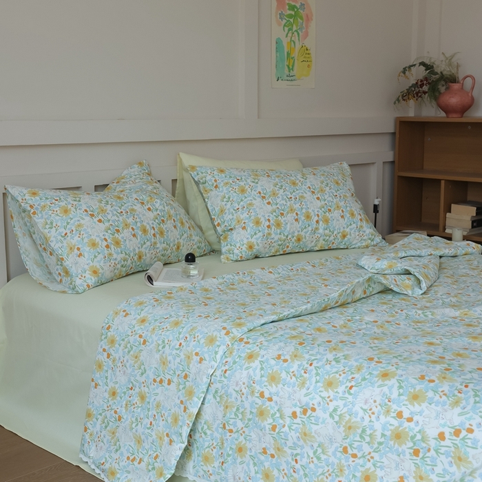 91家纺网 家纺一手货源 找家纺 棉眠 2025新款纯棉花边夏被套件 花间牧歌