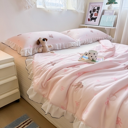 九花鹿 2025新款凉感提花夏被 蝴蝶结小兔(粉）