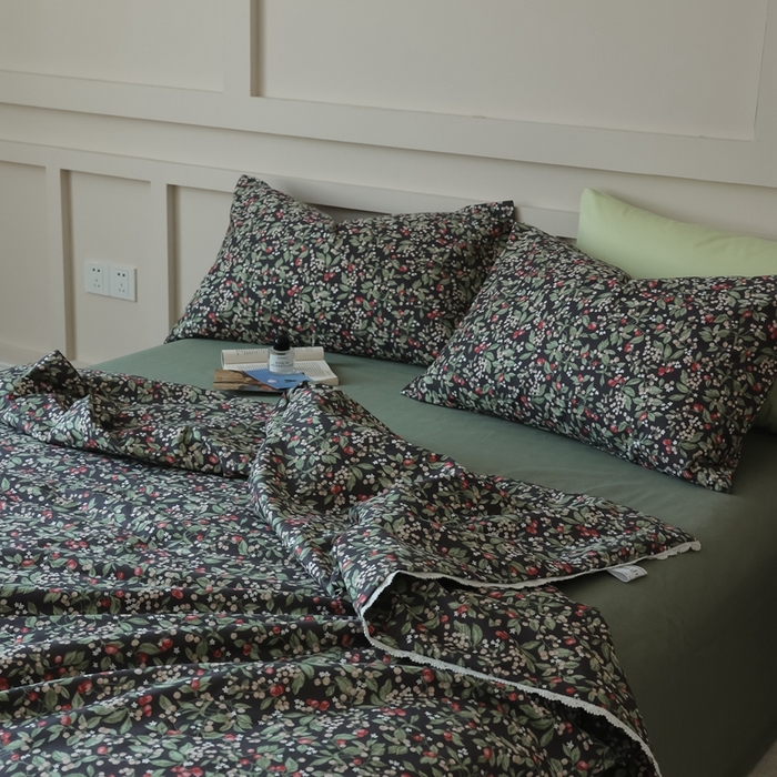 91家纺网 家纺一手货源 找家纺 棉眠 2025新款纯棉花边夏被套件 小红莓