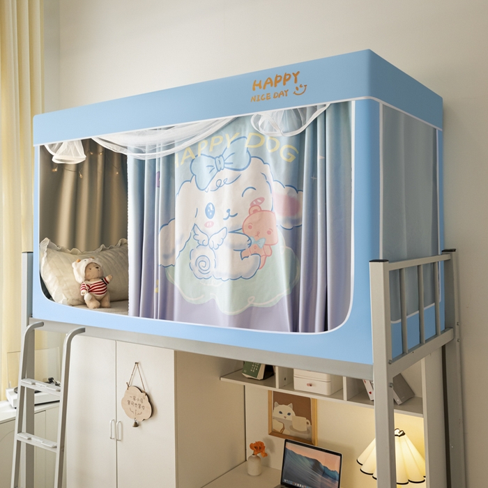 91家纺网 家纺一手货源 找家纺 觅妮家纺 2025新款99%强遮光涂银涂层大版数码印花宿舍学生床帘蚊帐 梦幻爱宠