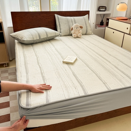 雅居纺家纺 2025新款A类加厚三明治底简约提花凉感席系列-床笠款 线条-灰