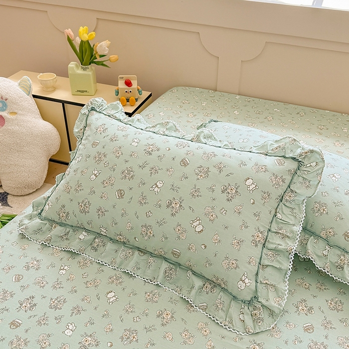 91家纺网 家纺一手货源 找家纺 缦彩家纺  2025新款韩版全棉公主风床单四件套 贝丽花都