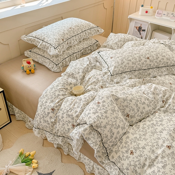 91家纺网 家纺一手货源 找家纺 缦彩家纺  2025新款韩版全棉公主风床单四件套 奥罗拉