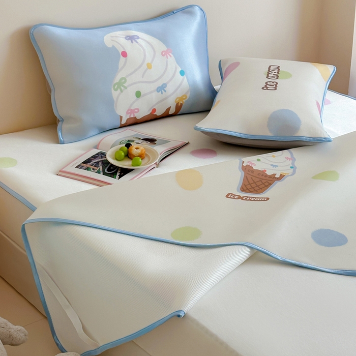 91家纺网 家纺一手货源 找家纺 如一2025A类ins大版数码卡通印花冰丝凉感席 冰淇淋-床笠-床笠