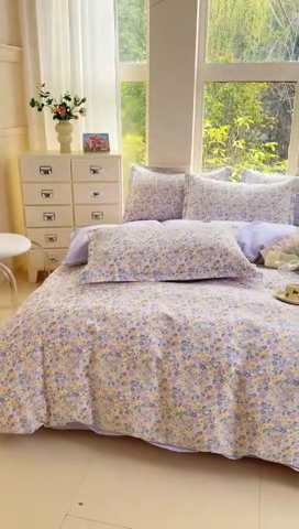 91家纺网 家纺一手货源 找家纺 佑金甜 2025新款100%全棉印花四件套纯棉印花单被套三件套（尺寸已预留）（礼盒塑封包装）（买家秀加V)梵花