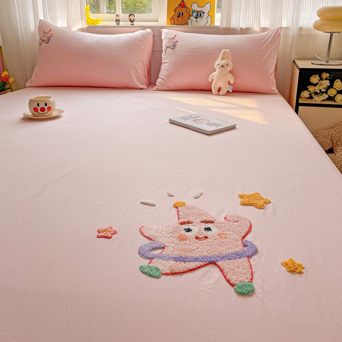 91家纺网 家纺一手货源 找家纺 港岛妹妹 2025春夏新款卡通毛巾绣床笠 可爱星星