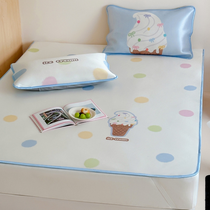 91家纺网 家纺一手货源 找家纺 如一2025A类ins大版数码卡通印花冰丝凉感席 冰淇淋-床笠-床笠