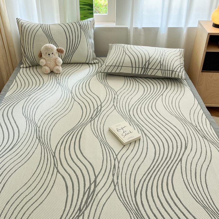 91家纺网 家纺一手货源 找家纺 雅居纺家纺 2025新款A类加厚三明治底简约提花凉感席系列-床席款 曲线-灰