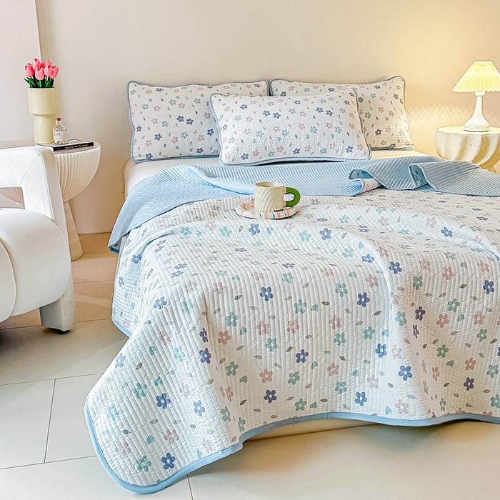 91家纺网 家纺一手货源 找家纺 （总）橘夏家纺2025爆款棉感珍珠绸印花床盖三件套