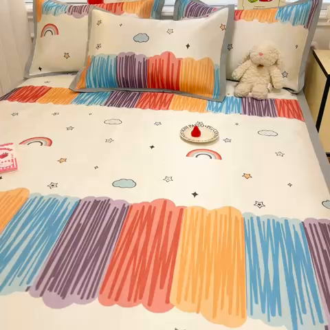 91家纺网 家纺一手货源 找家纺 懒猫 2025新款600D数码印花冰丝凉席席子 多彩世界