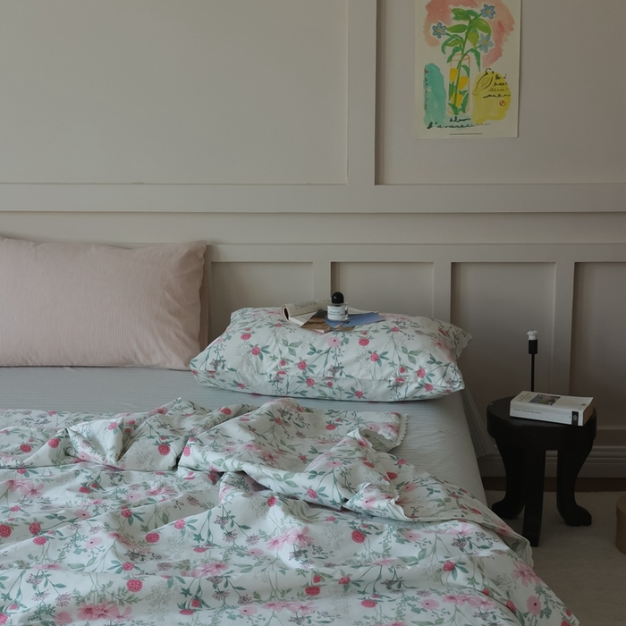 91家纺网 家纺一手货源 找家纺 棉眠 2025新款纯棉花边夏被套件 漫步花庭