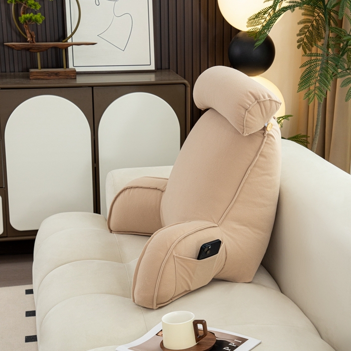 91家纺网 家纺一手货源 找家纺 沐沐家纺  2026新款平板拉毛护腰靠背 杏色