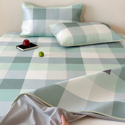 如一2025A类休闲无印风数码印花冰丝凉感席 格子绿-席子