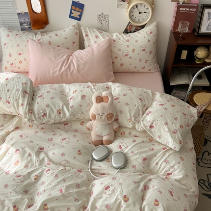 91家纺网 家纺一手货源 找家纺 （总）罗亿家纺 罗亿家纺 2025新款软绵绵的双拼印花小清新云朵皱皱水洗棉四件套（含买家秀）