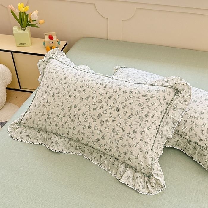 91家纺网 家纺一手货源 找家纺 缦彩家纺  2025新款韩版全棉公主风床单四件套 春野