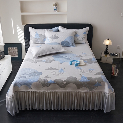 91家纺网 家纺一手货源 找家纺 （总）2025新款5D提花全凉感中分子凉席 冰感床裙款凉席三件套-提花系列