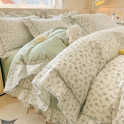 缦彩家纺  2025新款韩版全棉公主风床单四件套 春野