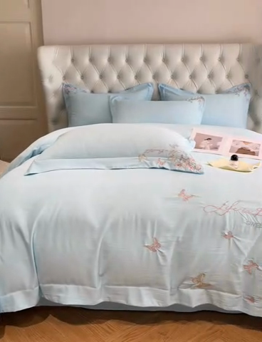 91家纺网 家纺一手货源 找家纺 新方向 2025新款天丝刺绣四件套-蝶恋 蝶恋-以太兰