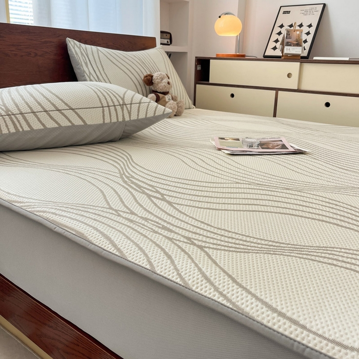 91家纺网 家纺一手货源 找家纺 雅居纺家纺 2025新款A类加厚三明治底简约提花凉感席系列-床笠款 曲线-香槟