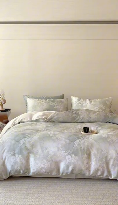 91家纺网 家纺一手货源 找家纺 禾时 2025新款60S兰精天丝数码印花暗合简约款四件套 知槿-绿