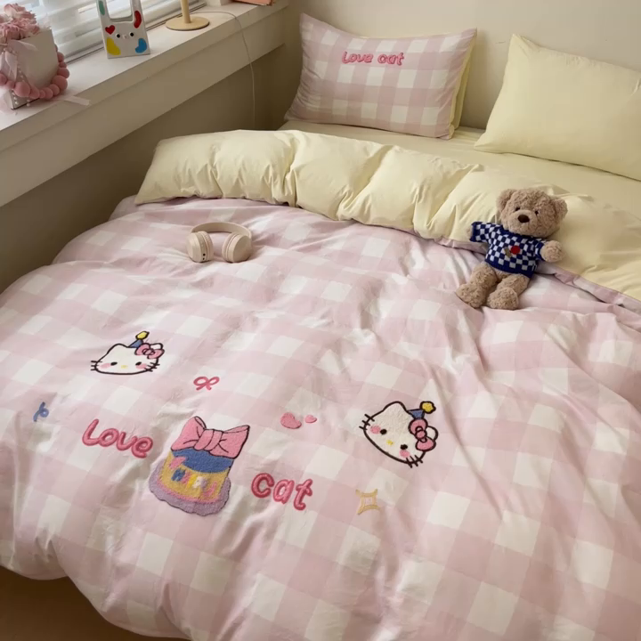 91家纺网 家纺一手货源 找家纺 （总）雨帆  2025新款卡通水洗棉毛巾绣四件套