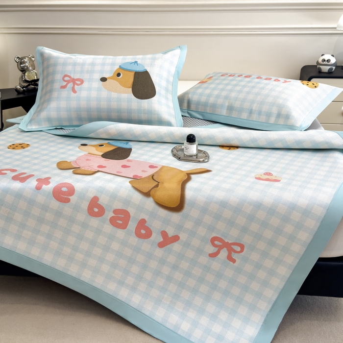 91家纺网 家纺一手货源 找家纺 倾慕  2025新款数码大版时尚卡通风冰藤席 BABY狗