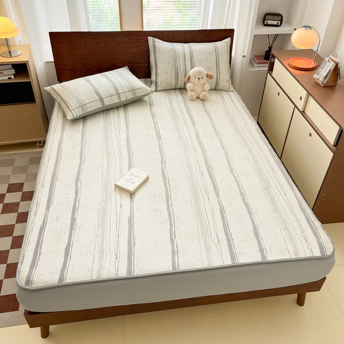 91家纺网 家纺一手货源 找家纺 雅居纺家纺 2025新款A类加厚三明治底简约提花凉感席系列-床笠款 线条-灰