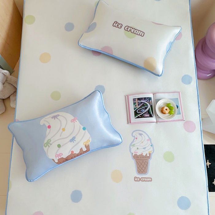 91家纺网 家纺一手货源 找家纺 如一2025A类ins大版数码卡通印花冰丝凉感席 冰淇淋-床笠-床笠