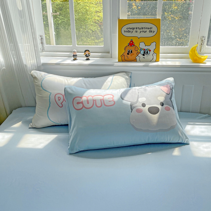 91家纺网 家纺一手货源 找家纺 海岛哥哥 2025春夏新款大版枕套毛巾绣床笠 大版枕套 小狗