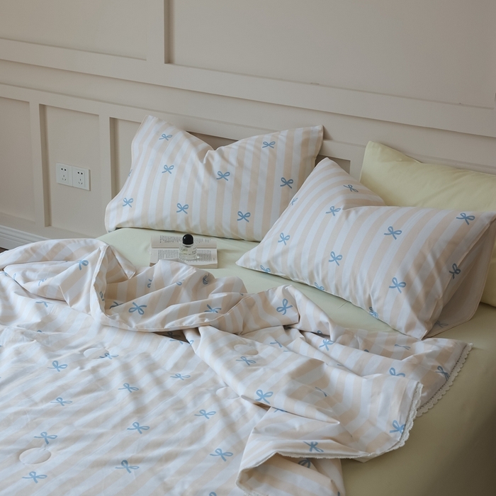 91家纺网 家纺一手货源 找家纺 棉眠 2025新款纯棉花边夏被套件 萝莉点点