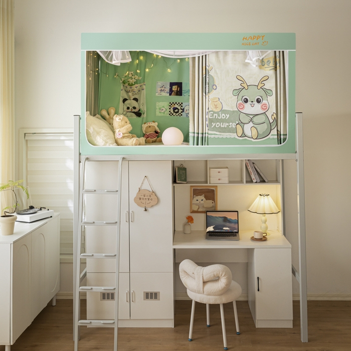 91家纺网 家纺一手货源 找家纺 觅妮家纺 2025新款99%强遮光涂银涂层大版数码印花宿舍学生床帘蚊帐 可爱龙人