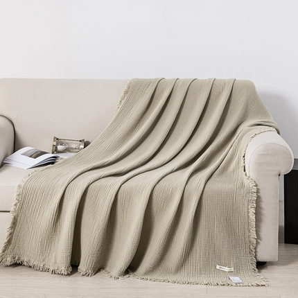 皇寝世家家居 2025新款A类全棉针织四层纱苏流毯子沙发盖毯 午睡复古毛毯 静谧-梅染