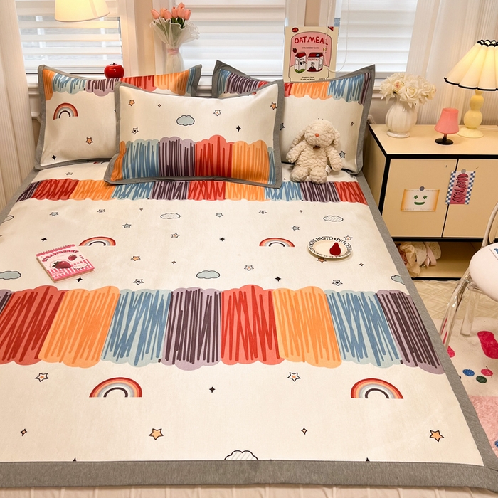 91家纺网 家纺一手货源 找家纺 懒猫 2025新款600D数码印花冰丝凉席席子 多彩世界