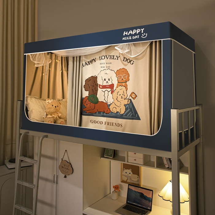 91家纺网 家纺一手货源 找家纺 觅妮家纺 2025新款99%强遮光涂银涂层大版数码印花宿舍学生床帘蚊帐 摩登家族