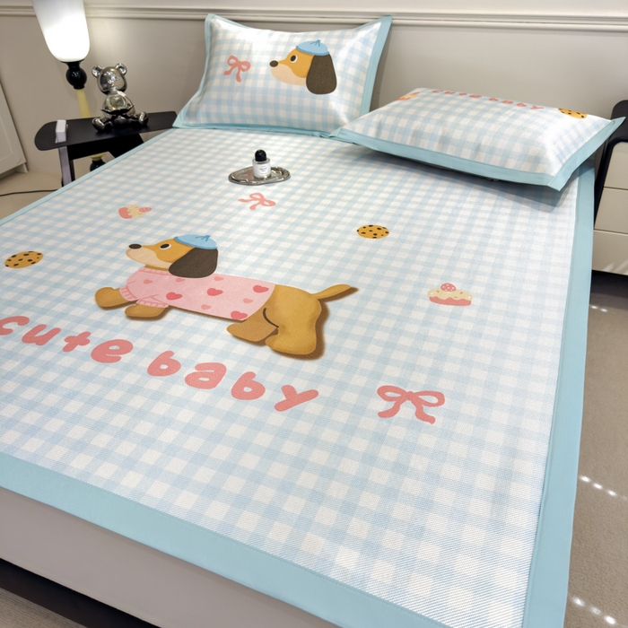 91家纺网 家纺一手货源 找家纺 倾慕  2025新款数码大版时尚卡通风冰藤席 BABY狗