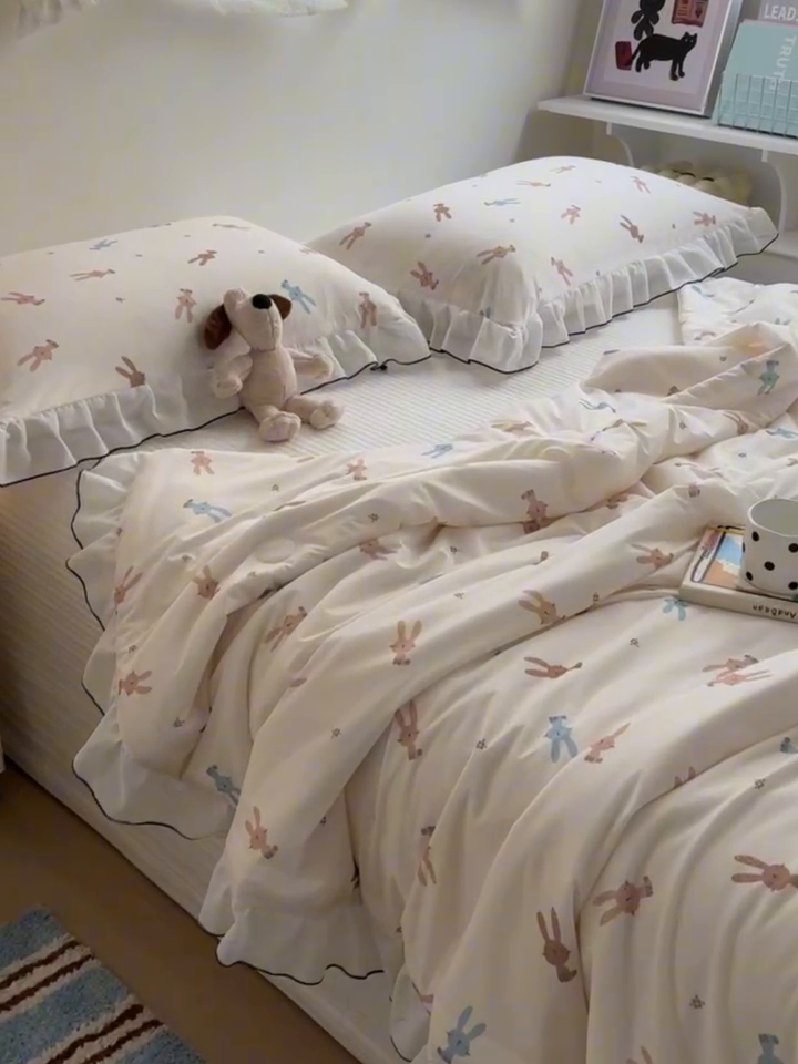 91家纺网 家纺一手货源 找家纺 九花鹿 2025新款凉感提花夏被 啵啵兔