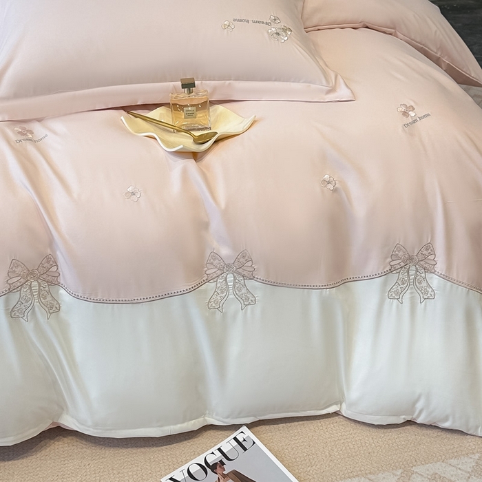 91家纺网 家纺一手货源 找家纺 梧桐家居 2025新款亲肤棉绣花四件套-米勒 米勒-浅粉