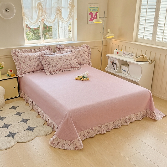 91家纺网 家纺一手货源 找家纺 缦彩家纺  2025新款韩版全棉公主风床单四件套 缤纷绮梦