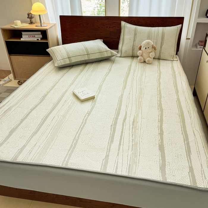 91家纺网 家纺一手货源 找家纺 雅居纺家纺 2025新款A类加厚三明治底简约提花凉感席系列-床笠款 线条-绿