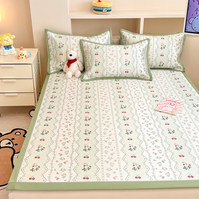 91家纺网 家纺一手货源 找家纺 懒猫 2025新款600D数码印花冰丝凉席席子 缤纷田园