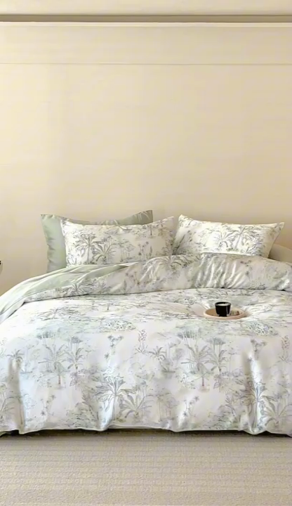 91家纺网 家纺一手货源 找家纺 禾时 2025新款60S兰精天丝数码印花暗合简约款四件套 丛林幻想-绿