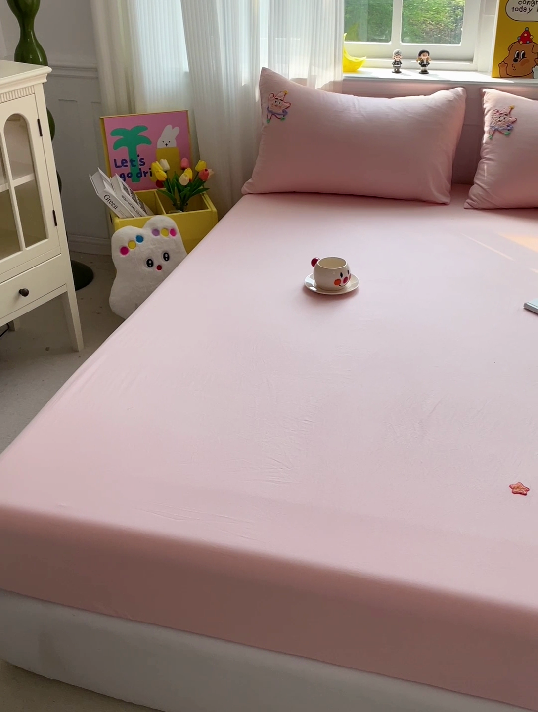 91家纺网 家纺一手货源 找家纺 港岛妹妹 2025春夏新款卡通毛巾绣床笠 可爱星星