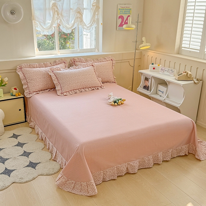 91家纺网 家纺一手货源 找家纺 缦彩家纺  2025新款韩版全棉公主风床单四件套 美娜