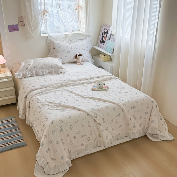 91家纺网 家纺一手货源 找家纺 九花鹿 2025新款凉感提花夏被 动物乐园