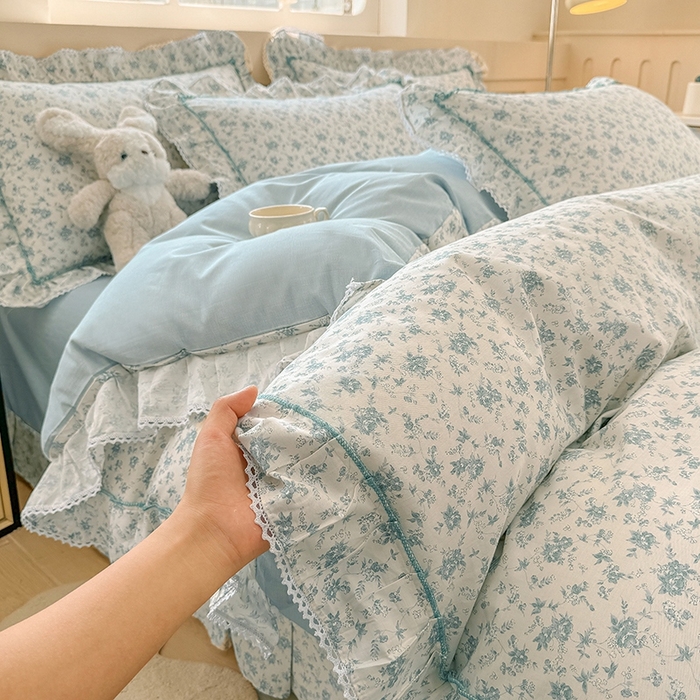 91家纺网 家纺一手货源 找家纺 缦彩家纺  2025新款韩版全棉公主风床单四件套 海韵花